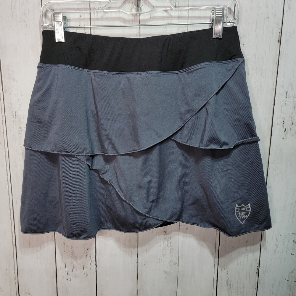 Loriet Women's Gray Athletic Tennis Skirt With Shorts Size Large Stretch Skort.